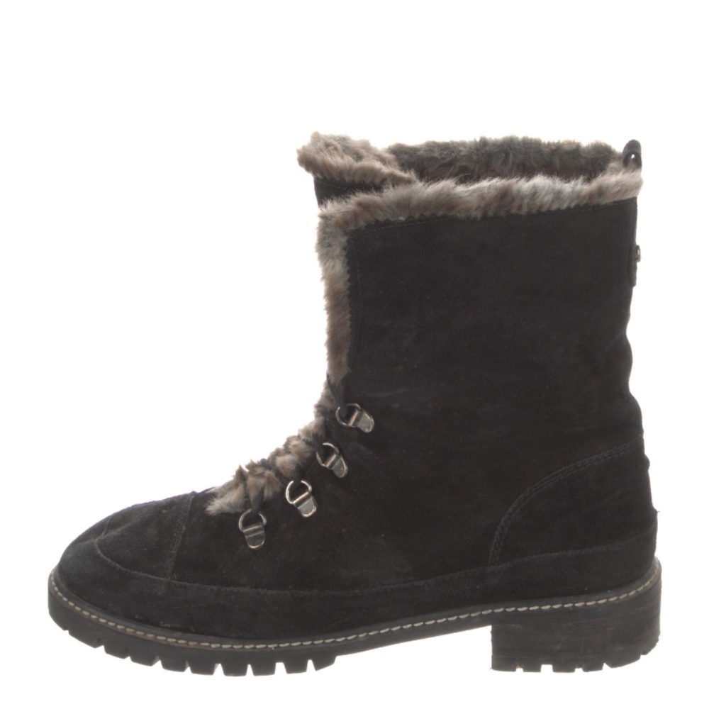 Stuart Weitzman Black Luge Suede & Faux Fur Lace-up Boots - Picture 2 of 6